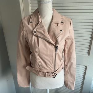 Light Pink Vegan Leather Moto Jacket